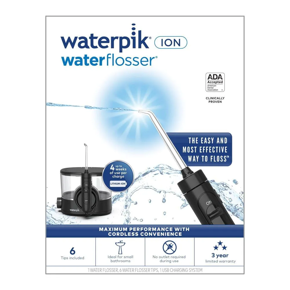 New - Waterpik ION Compact Rechargeable Cordless Countertop Water Flosser - WF-11W012-2 - Black