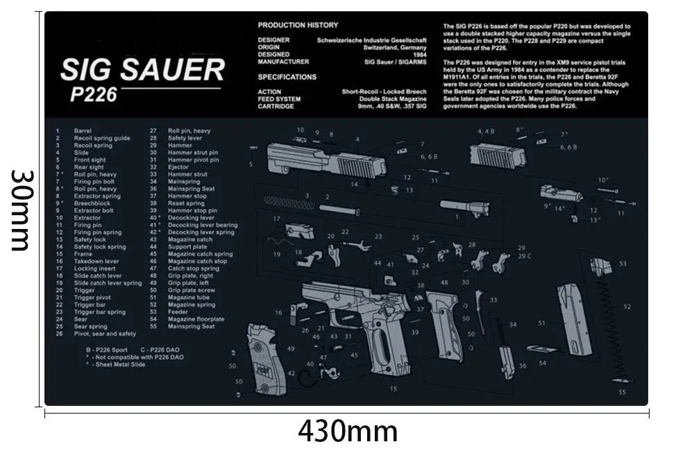 Ohhunt Armorers Bench Mat Cleaning Mat p226 With Parts Diagram & Instructions Gun Split Picture Mouse Pad