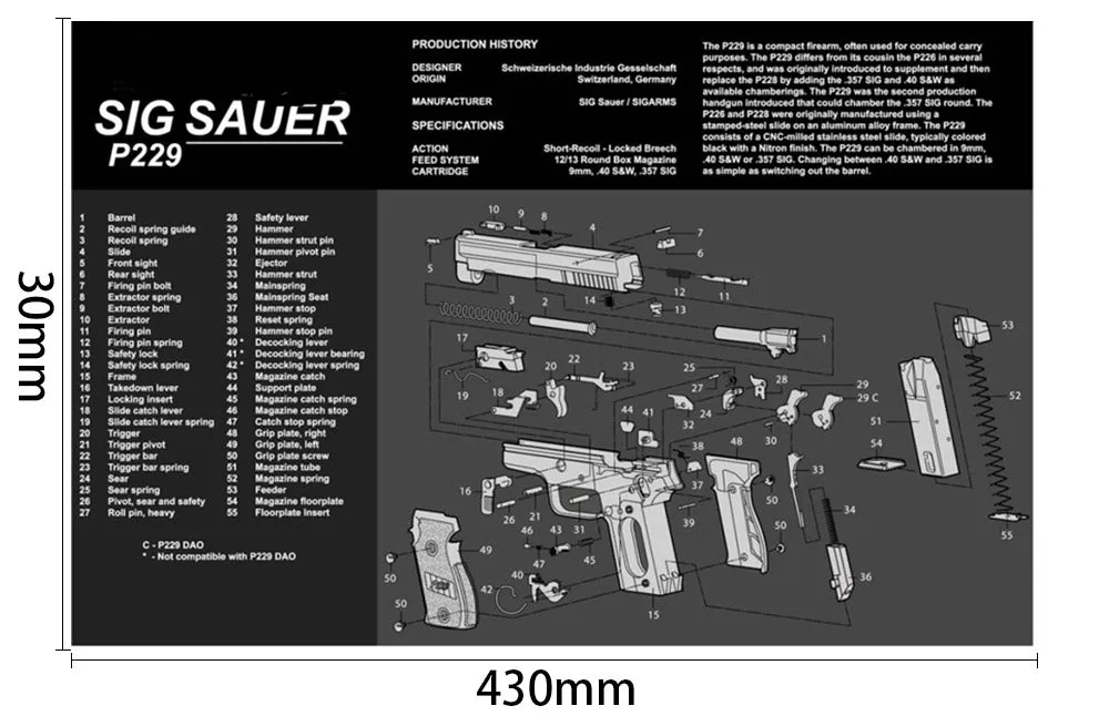 ohhunt® Armorers Bench Mat Cleaning Mat with Gun Split Picture Parts Diagram & Instructions for AR-15 AK47