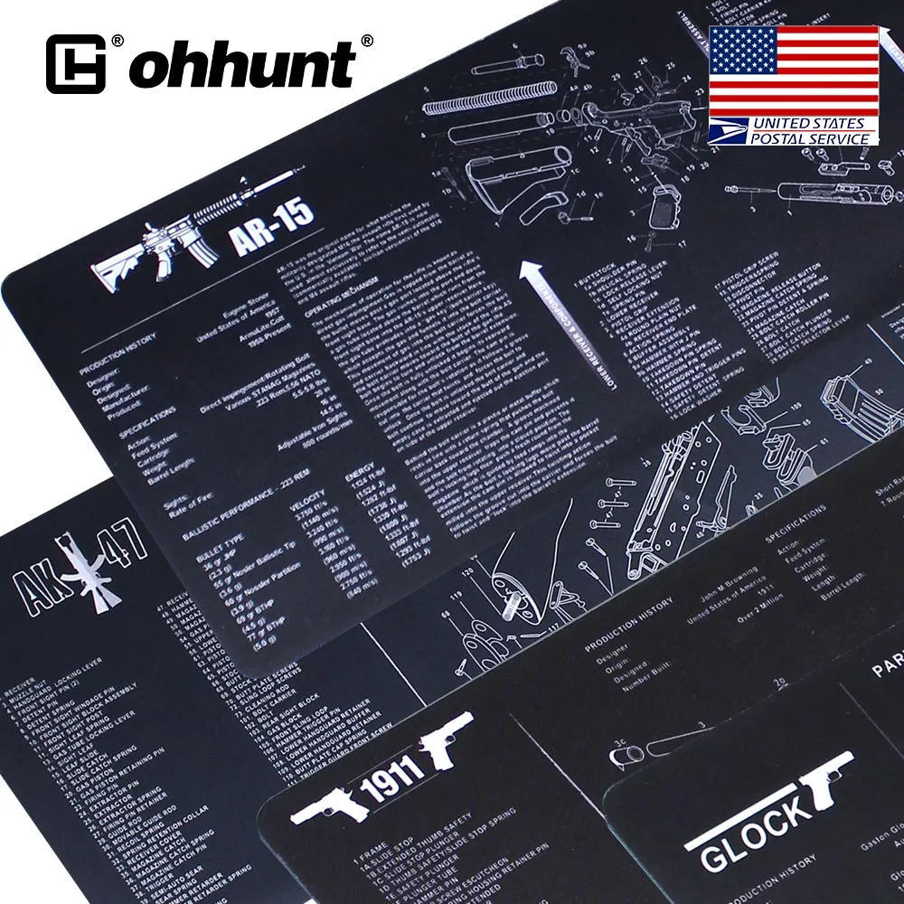 ohhunt® Armorers Bench Mat Cleaning Mat with Gun Split Picture Parts Diagram & Instructions for AR-15 AK47