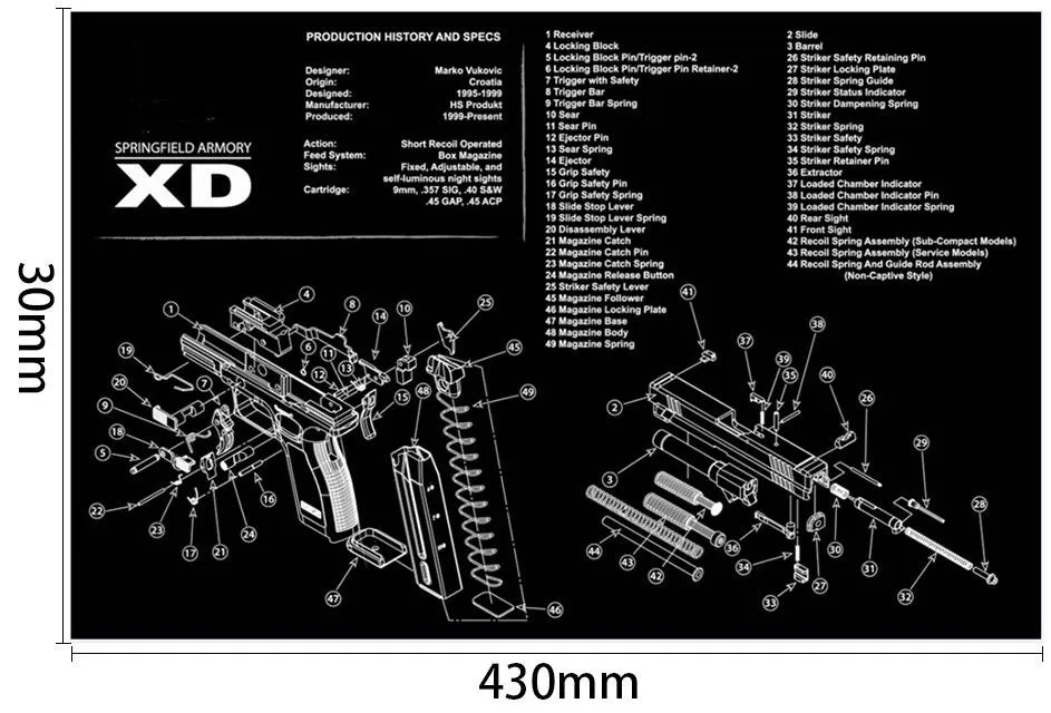 Ohhunt Armorers Bench Mat Cleaning Mat XD With Parts Diagram & Instructions Mouse Pad