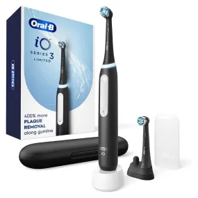 Oral-B Io Deep Clean Rechargeable Electric Powered Toothbrush, Black With Io Series 3 Limited, 2 Brush Heads And Travel Case