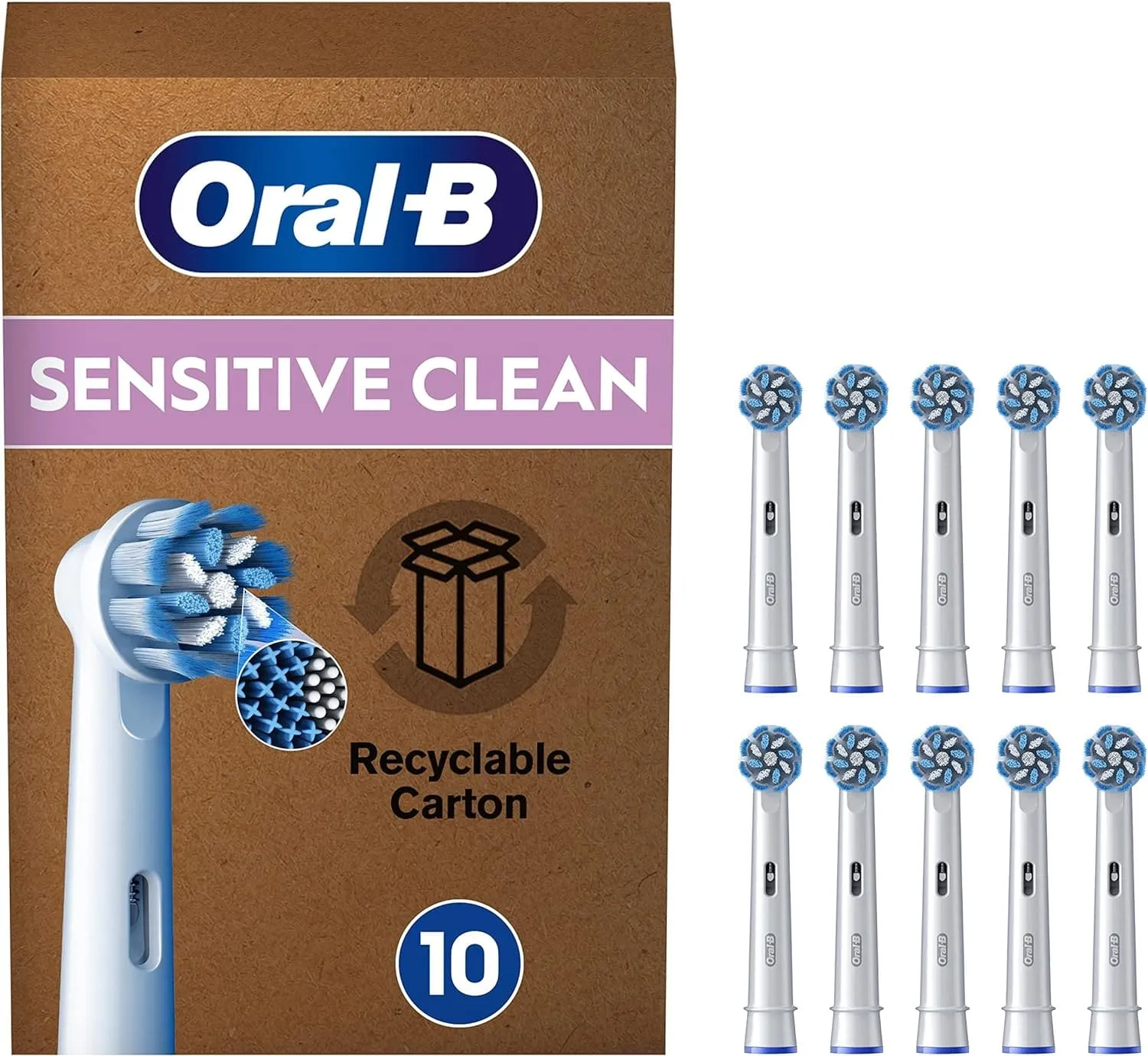 Oral-B Pro Sensitive Clean Electric Toothbrush Head, X-Shaped & Extra Soft Bristles For Gentle Brushing & Plaque Removal, Pack of 10 Toothbrush Heads, Suitable For Mailbox, White