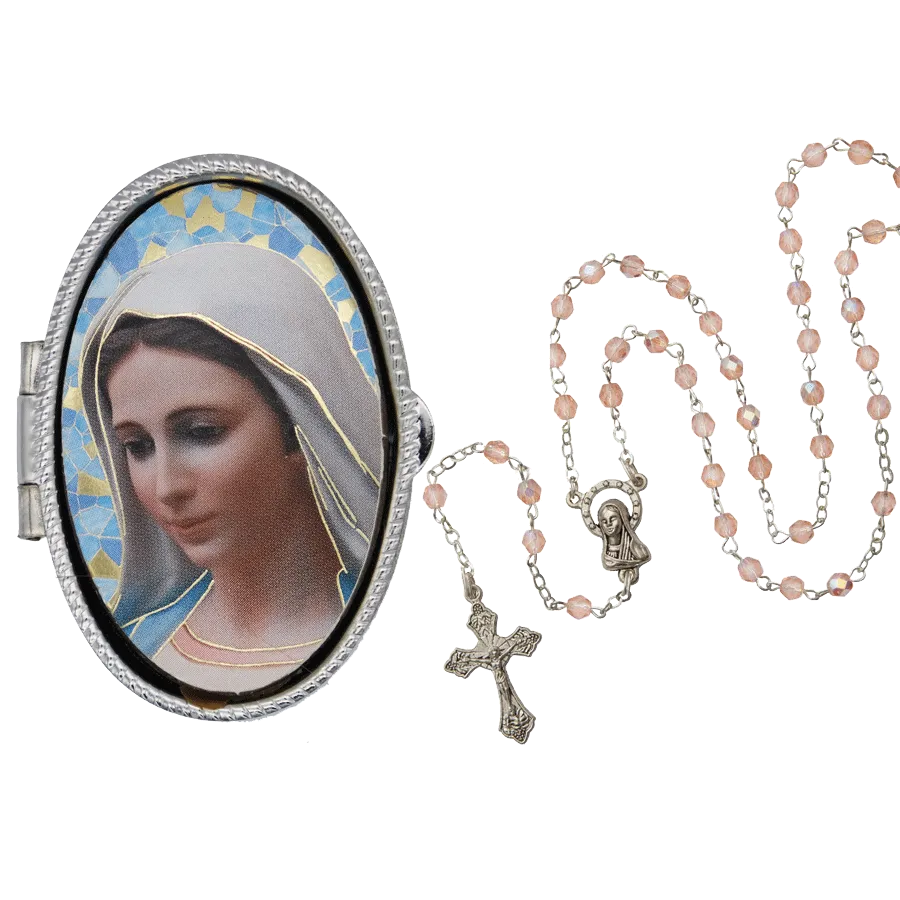 OUR LADY OF GRACE - ROSARY BOX - METAL