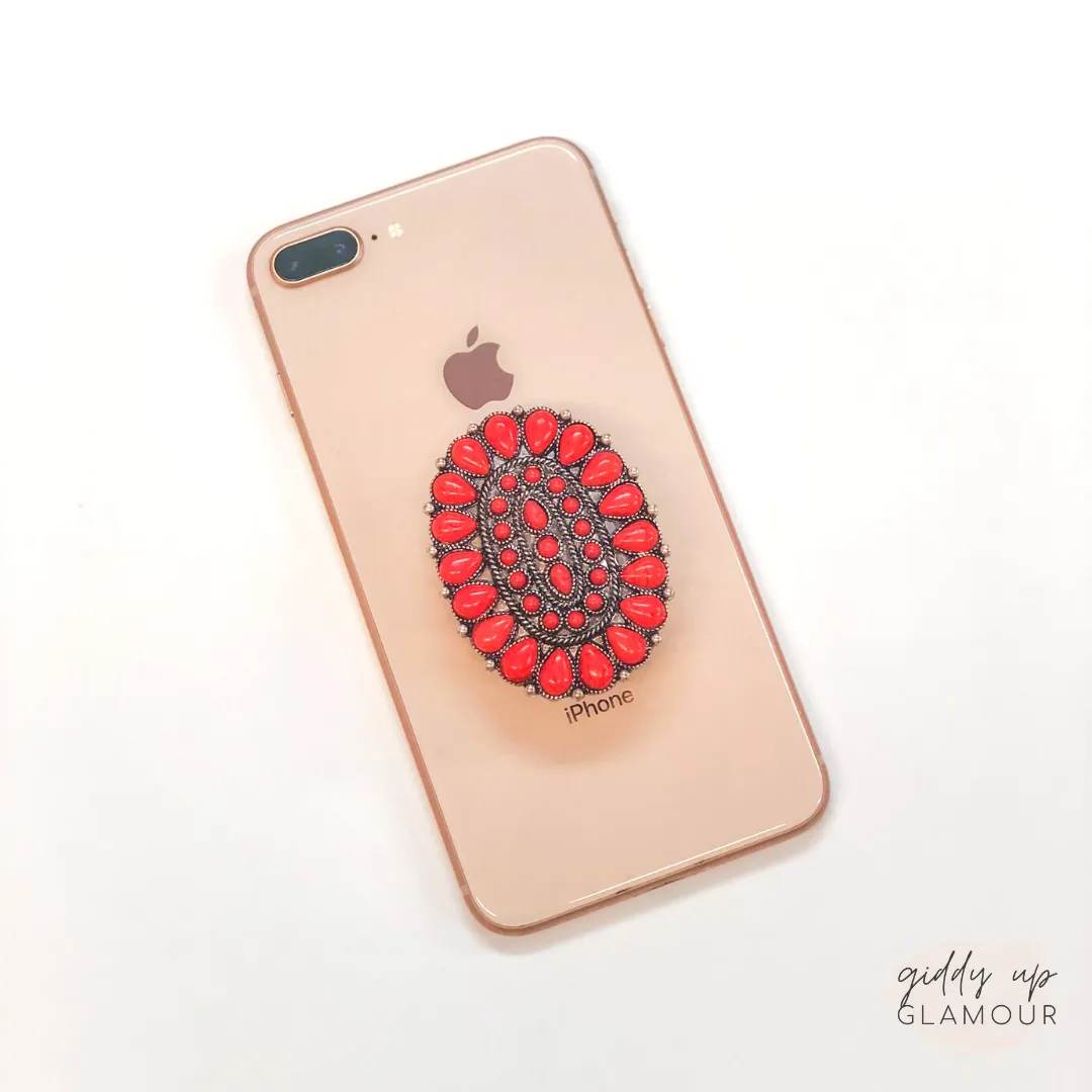 Oval Concho Phone Grip with Red Stones