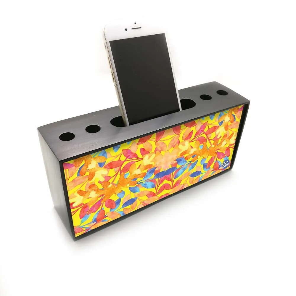 Pen Mobile Stand Holder Desk Organizer - Yellow Leaves