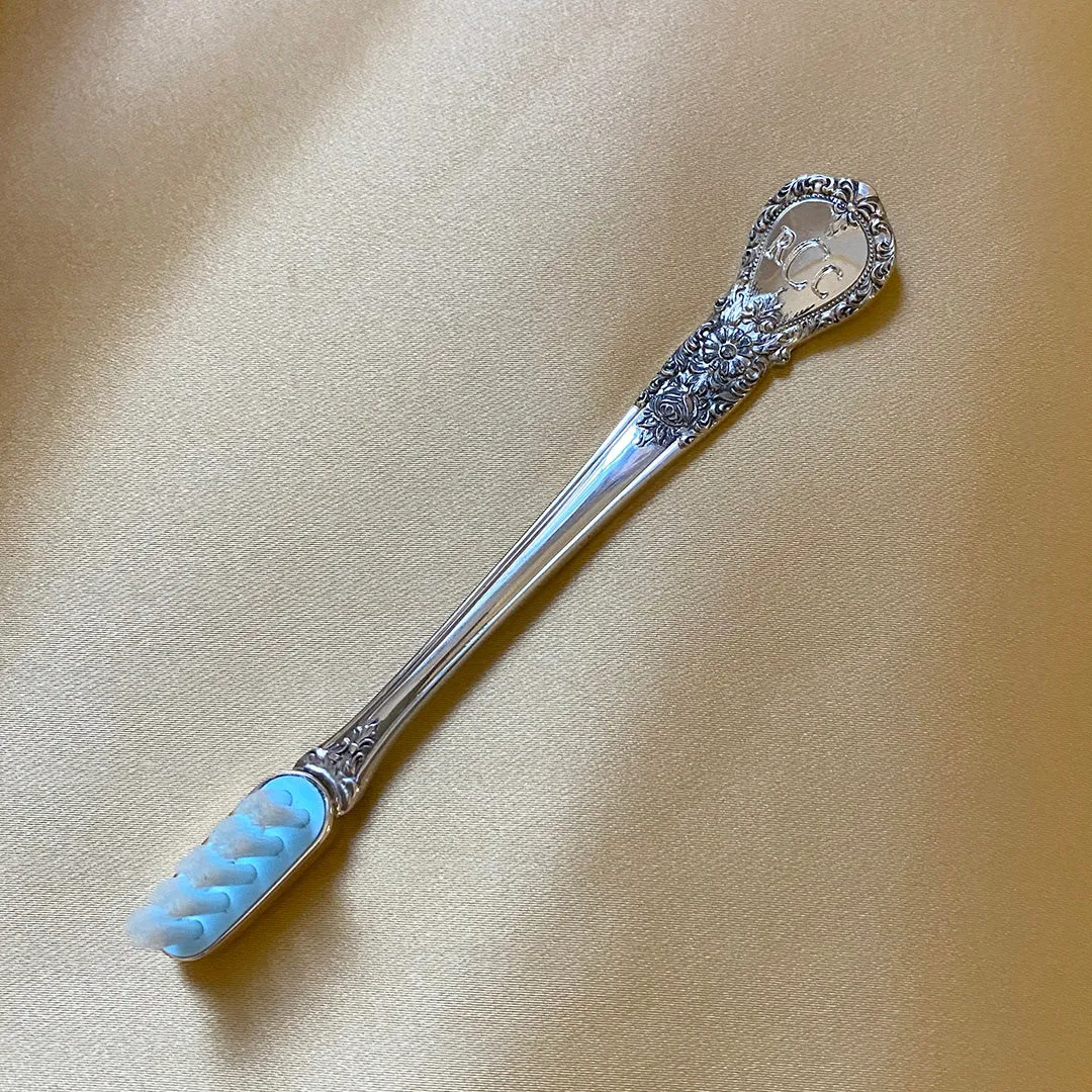 Pewter Handle Blue Baby Toothbrush