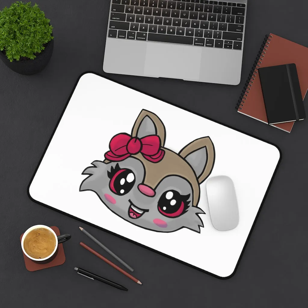 Pink Ribbon Brown Kitty Head Desk Mat