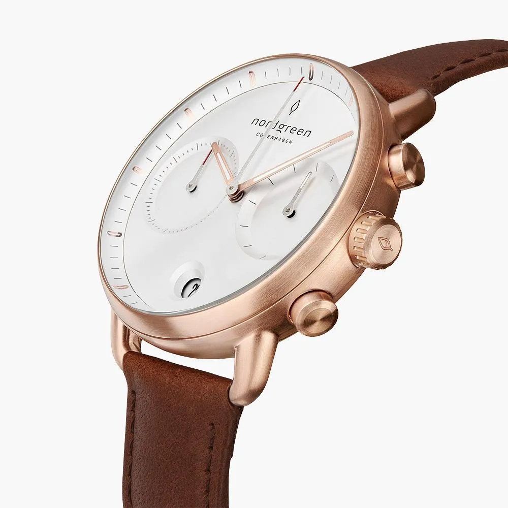 Pioneer | White Dial - Brown Leather