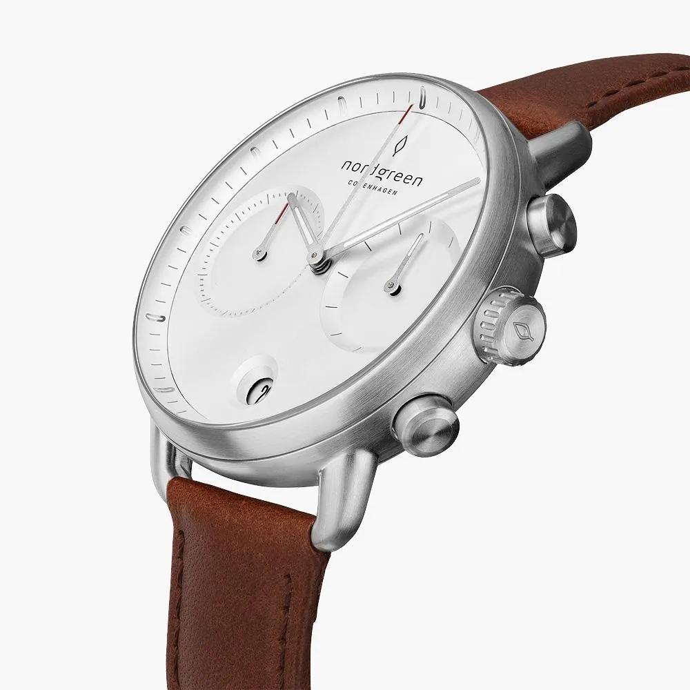 Pioneer | White Dial - Brown Leather