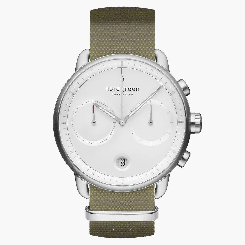 Pioneer | White Dial - Olive Green Nylon