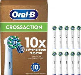 Pro Cross Action Electric Toothbrush Head, X-Shape and Angled Bristles for Deeper Plaque Removal, Pack of 10 Toothbrush Heads, Suitable for Mailbox, White