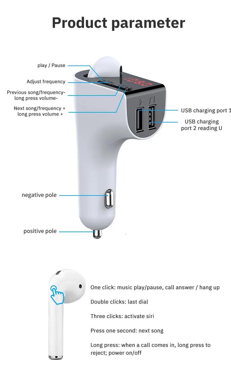 Prochimps Car Charger - 12-24V - MP3 - USB charging output