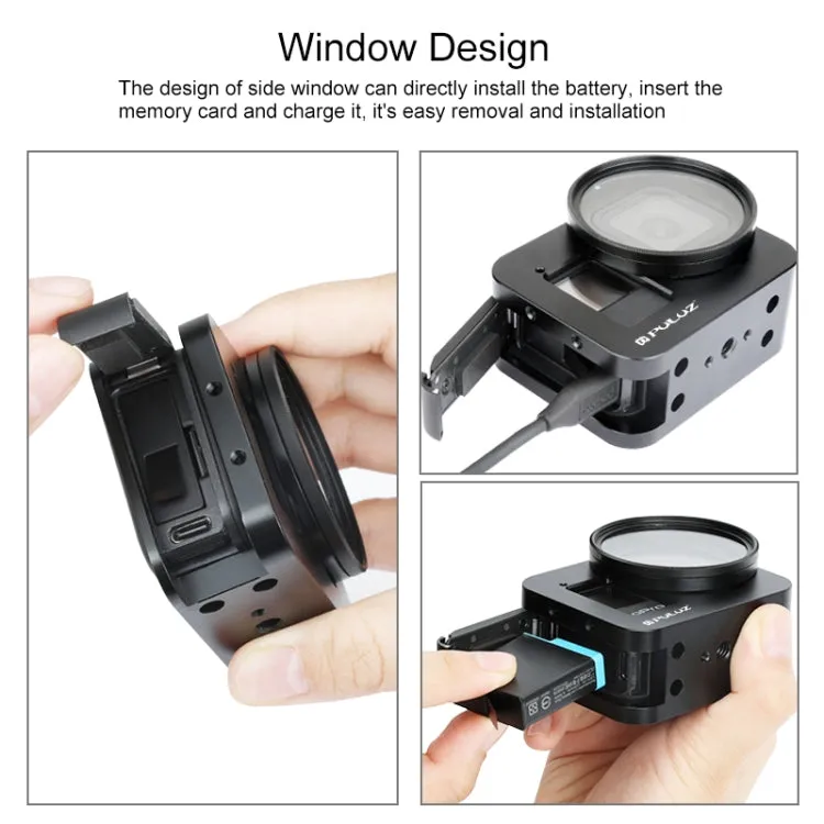 PULUZ Housing Shell CNC Aluminum Alloy Protective Cage with 52mm UV Lens for GoPro HERO8 Black(Black)