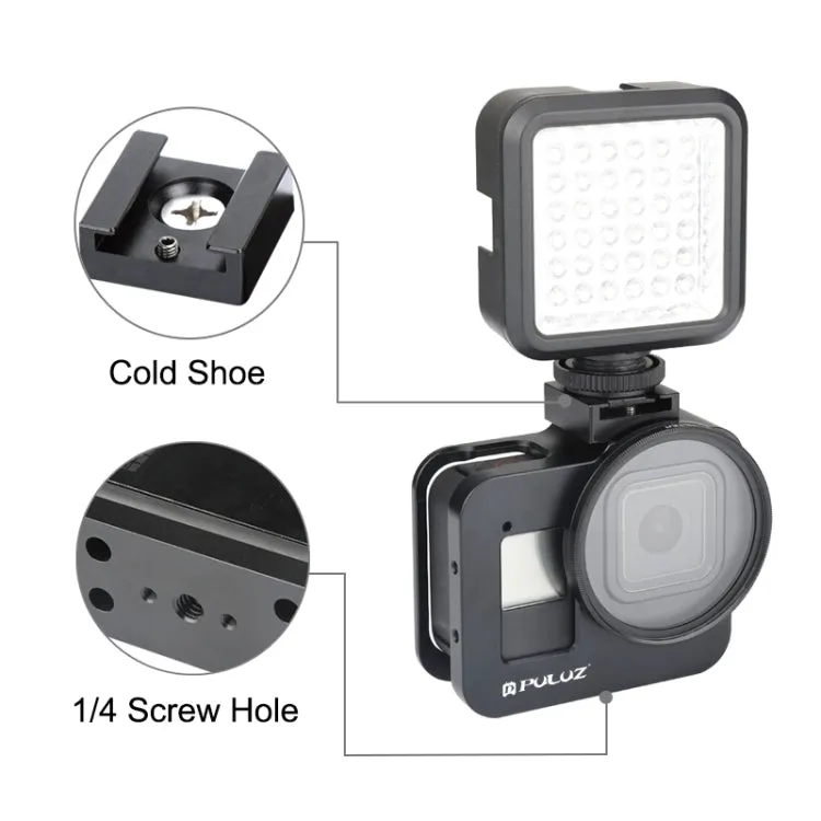 PULUZ Housing Shell CNC Aluminum Alloy Protective Cage with 52mm UV Lens for GoPro HERO8 Black(Black)