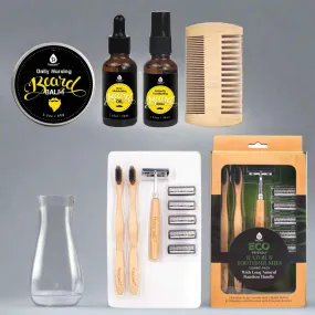 Pursonic Beard Care Grooming Kit & Eco-Friendly Razor   Bamboo Toothbrush Combo