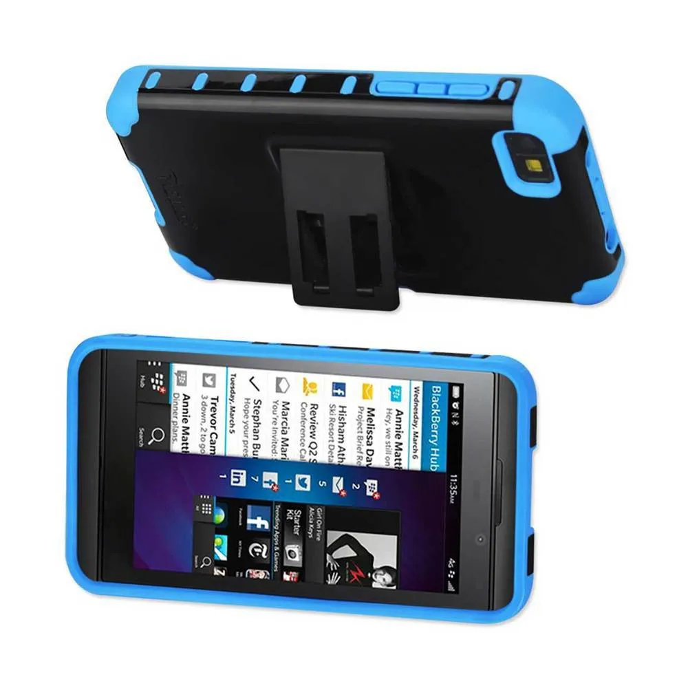 Reiko REIKO BLACKBERRY Z10 HYBRID HEAVY DUTY CASE WITH HORIZONTAL KICKSTAND IN NAVY BLACK