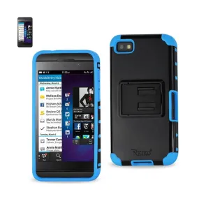 Reiko REIKO BLACKBERRY Z10 HYBRID HEAVY DUTY CASE WITH HORIZONTAL KICKSTAND IN NAVY BLACK