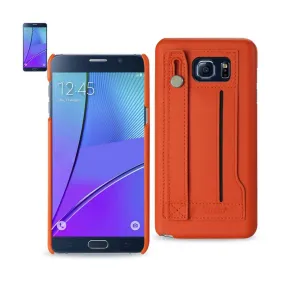 Reiko Samsung Galaxy Note 5 Genuine Leather Slim-Fit Case With Hand Strap & Rfid Shielded Card Slots In Tangerine