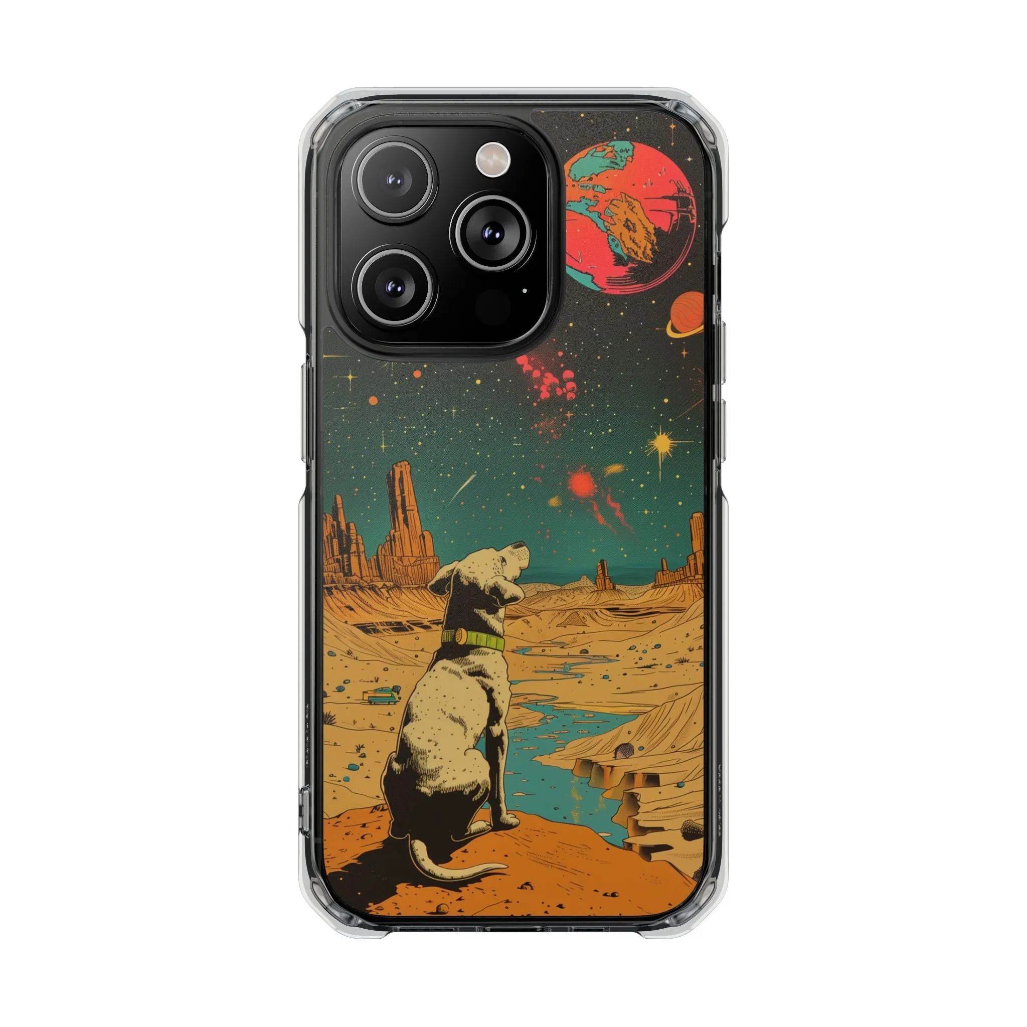 Retro Dog Astronaut Magnetic Clear Case for iPhone Series