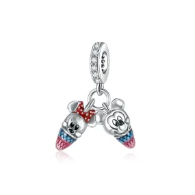 S925 Silver Mickey Mouse and Minnie Mouse Dangle Charm For Bracelet and Necklace