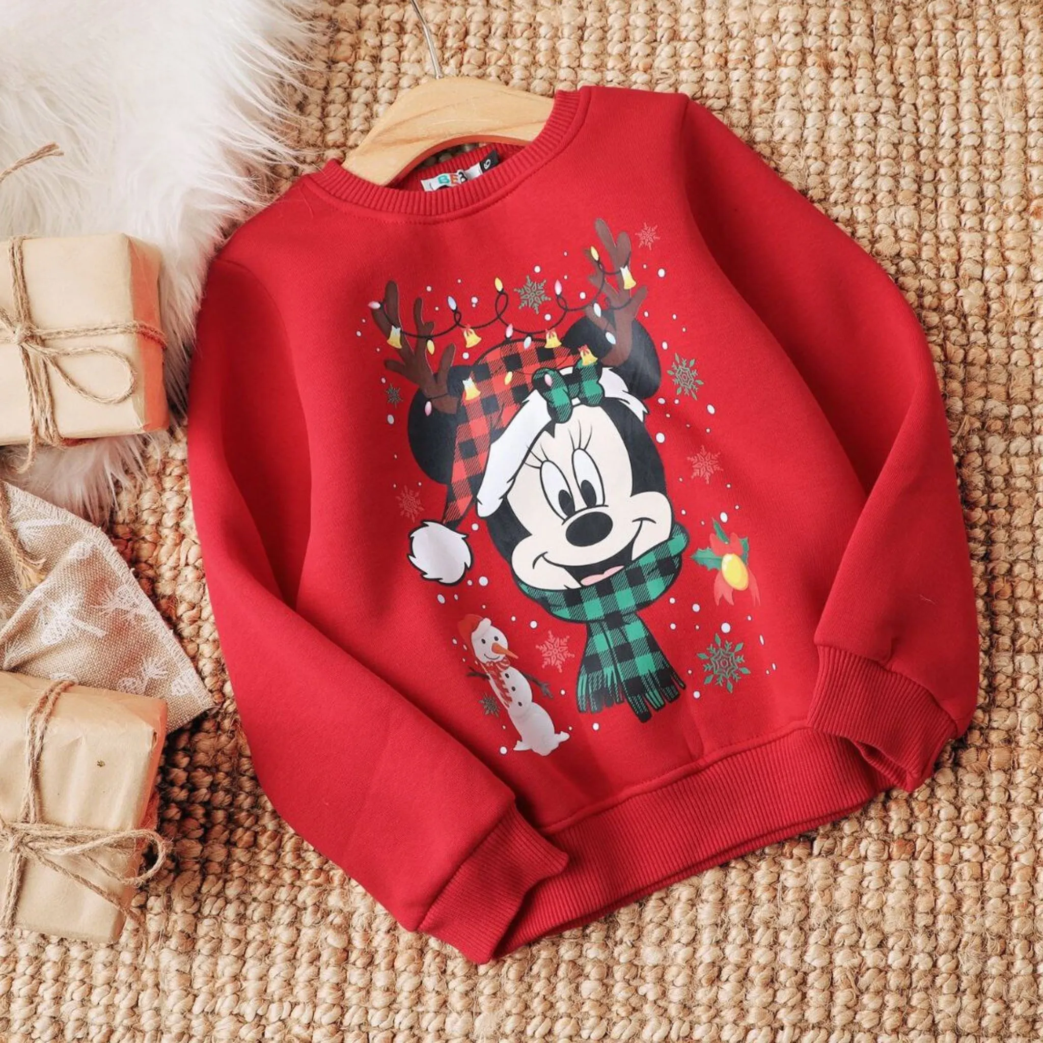 Santa Minnie Mouse Red Cotton Sweatshirt