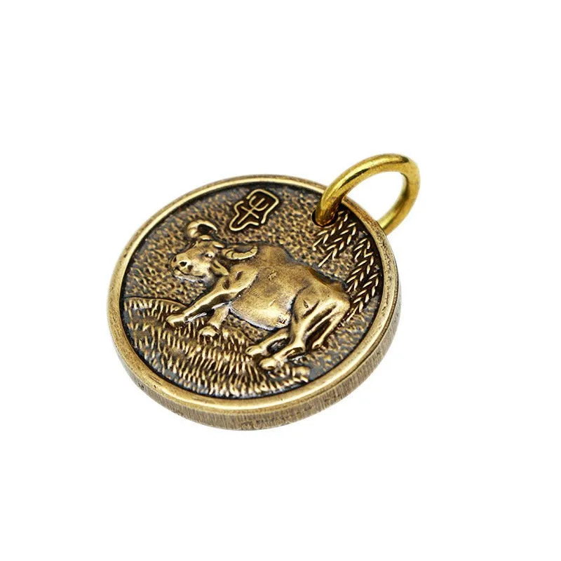 Solid Brass Chinese Zodiac 30 mm 1 1/8 inch Twelve New Year Sign Animal Charms Pendants Gift Keychain Neclace Copper Wholesale Bulk DIY