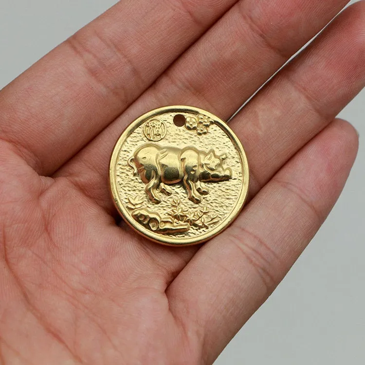 Solid Brass Chinese Zodiac 30 mm 1 1/8 inch Twelve New Year Sign Animal Charms Pendants Gift Keychain Neclace Copper Wholesale Bulk DIY