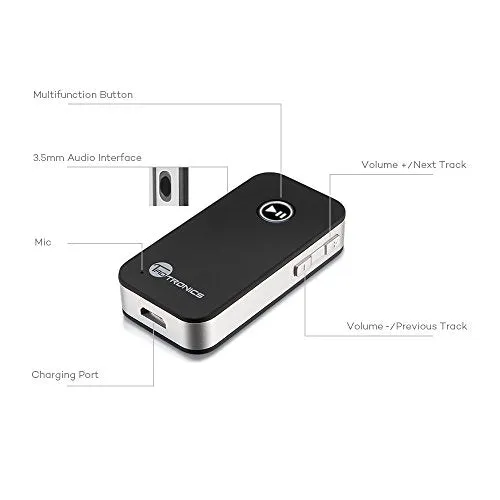 TaoTronics Bluetooth Receiver / Car Kit, Portable Wireless Audio Adapter 3.5mm Aux Stereo Output (Bluetooth 4.0, A2DP, Built-in Microphone) for Home Audio Music Streaming Sound System