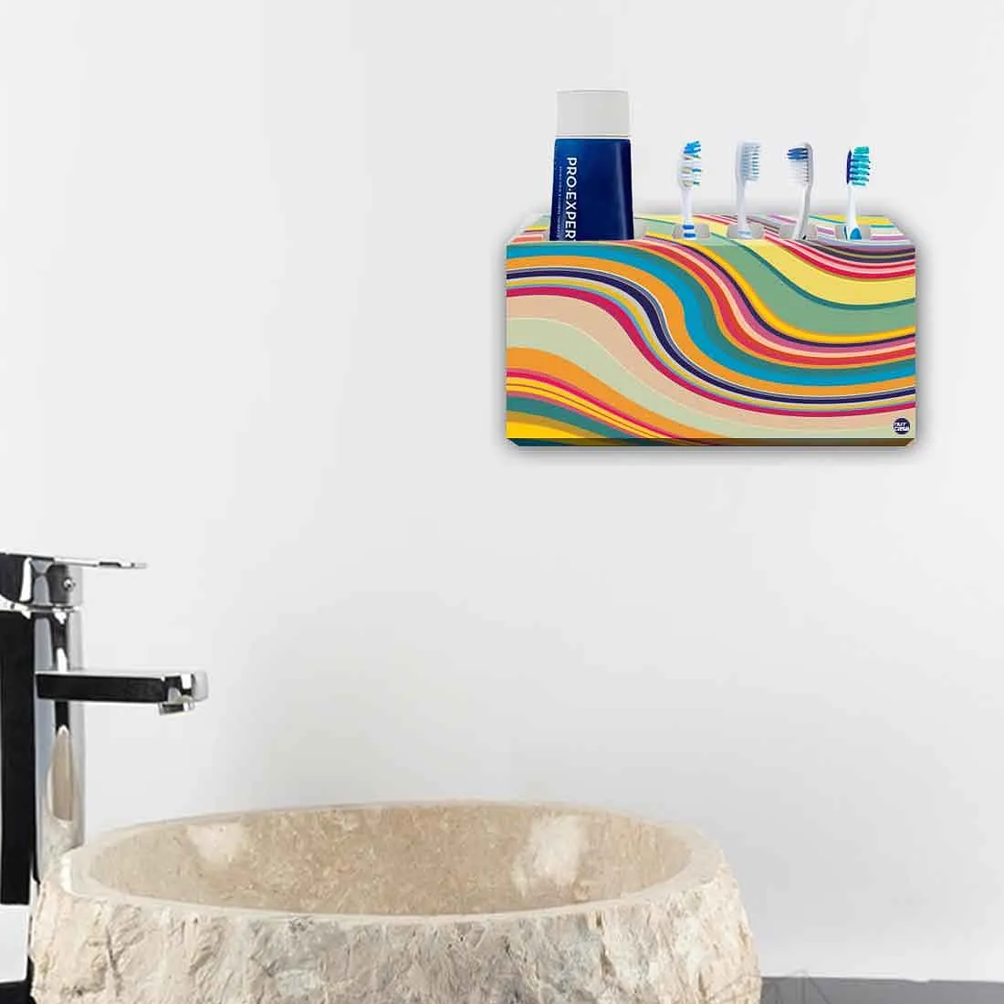 Toothbrush Holder Wall Mounted -Coloreful Waves Lines