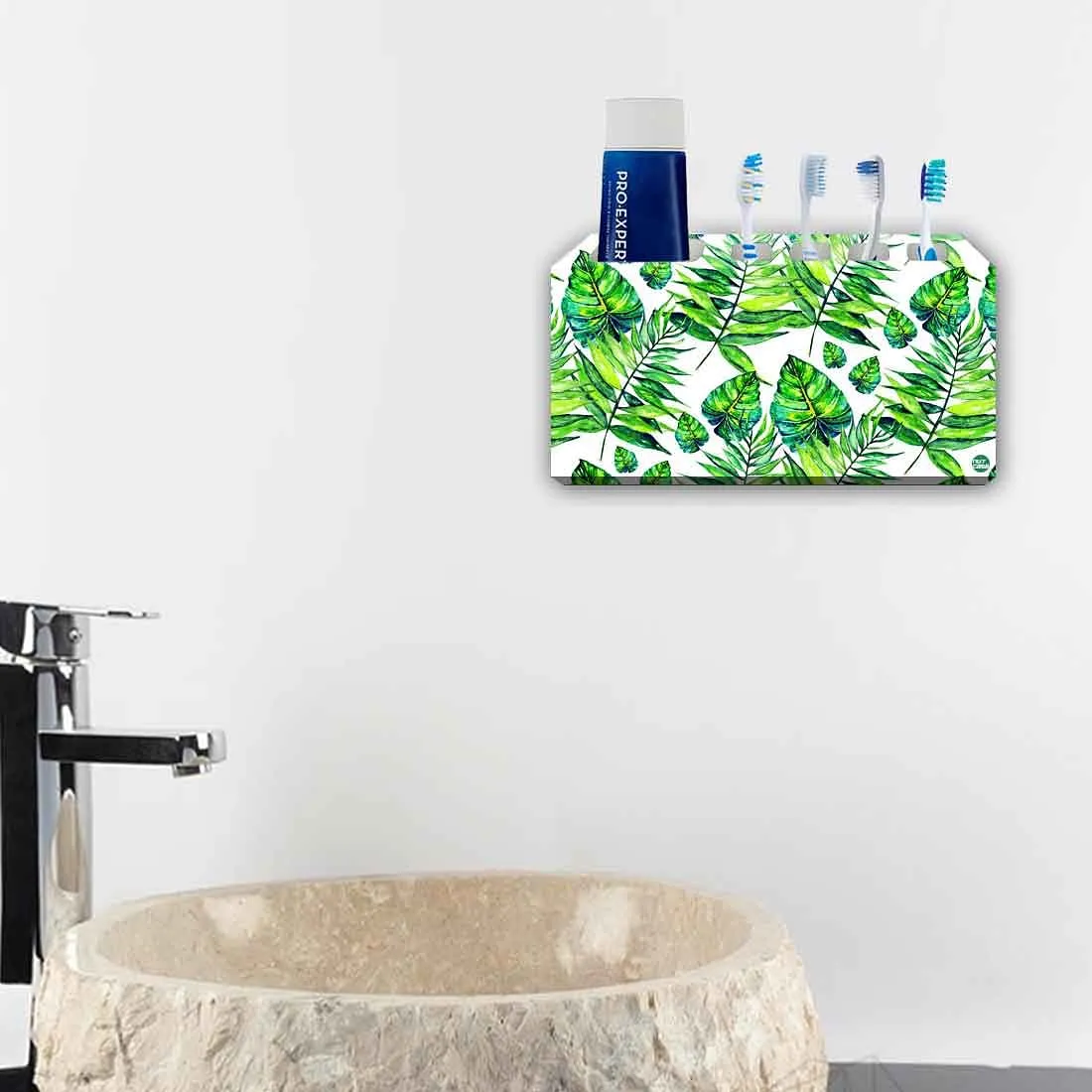 Toothbrush Holder Wall Mounted -Dark Green Tropical Leaf