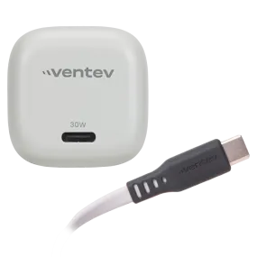 Ventev 30W PD PPS Mini USB C Wall Charger and USB C to USB C Cable 3.3ft White by Ventev