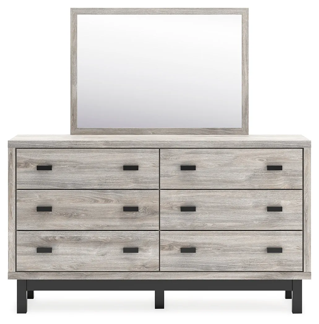 Vessalli Queen Panel Bed with Mirrored Dresser, Chest and 2 Nightstands in Gray