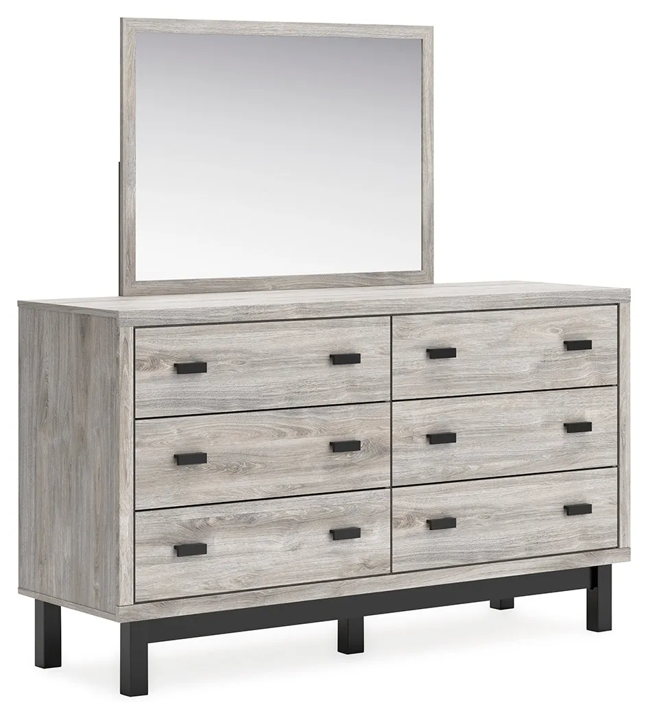 Vessalli Queen Panel Bed with Mirrored Dresser, Chest and 2 Nightstands in Gray