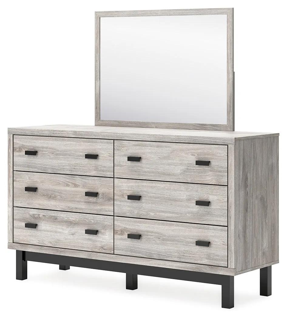 Vessalli Queen Panel Bed with Mirrored Dresser, Chest and 2 Nightstands in Gray