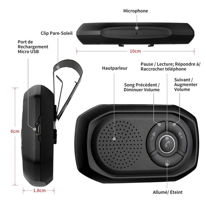 VicTsing Bluetooth Handsfree Car Kit Speaker Built-In Sun Breaker Bluetooth Car Kit with Clip Holder for iPhone