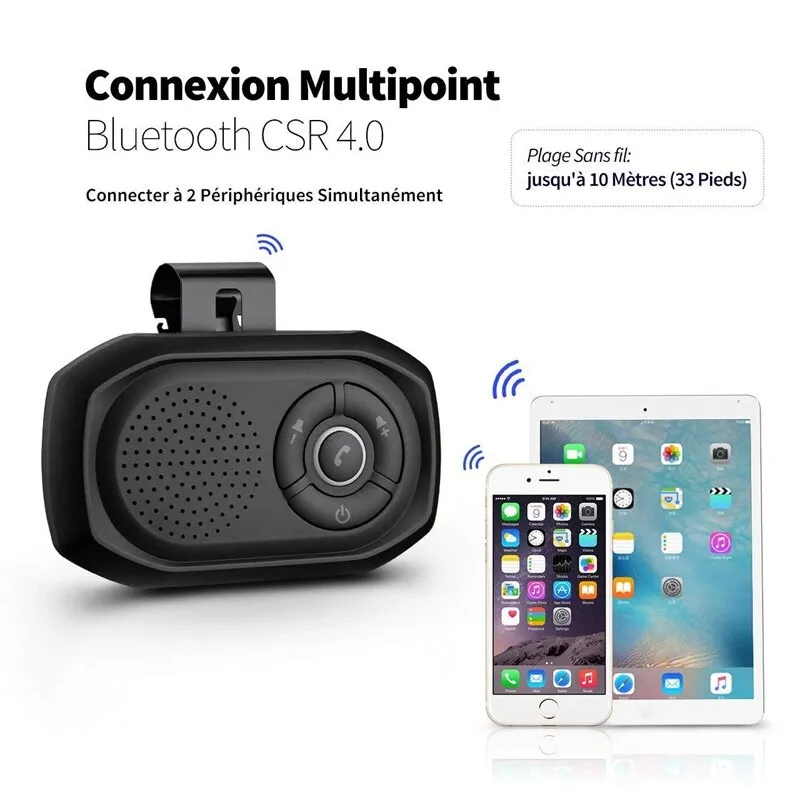 VicTsing Bluetooth Handsfree Car Kit Speaker Built-In Sun Breaker Bluetooth Car Kit with Clip Holder for iPhone