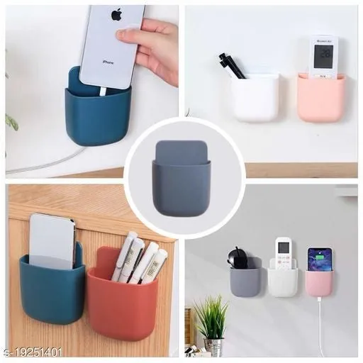 VNS Wall Mounted Storage Case for Mobile Holder/ Remote Holder /Multi-Purpose Stand/Charging Plug Stand/Drilling Free Stand/ Statinory Rack/ Toothbrush Stand /Remote&Pen Holder for Home & Office(4PCS)