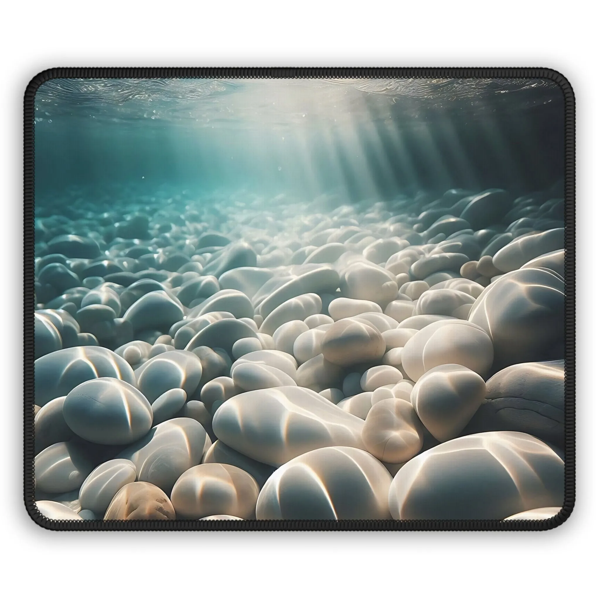 White pebbles in a crystal clear sea Gaming Mouse Pad