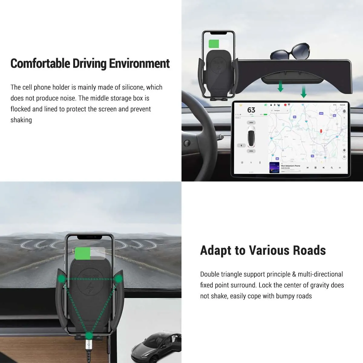 Wireless Charging Phone Holder & Storage Organizer for Tesla Model 3 / Y