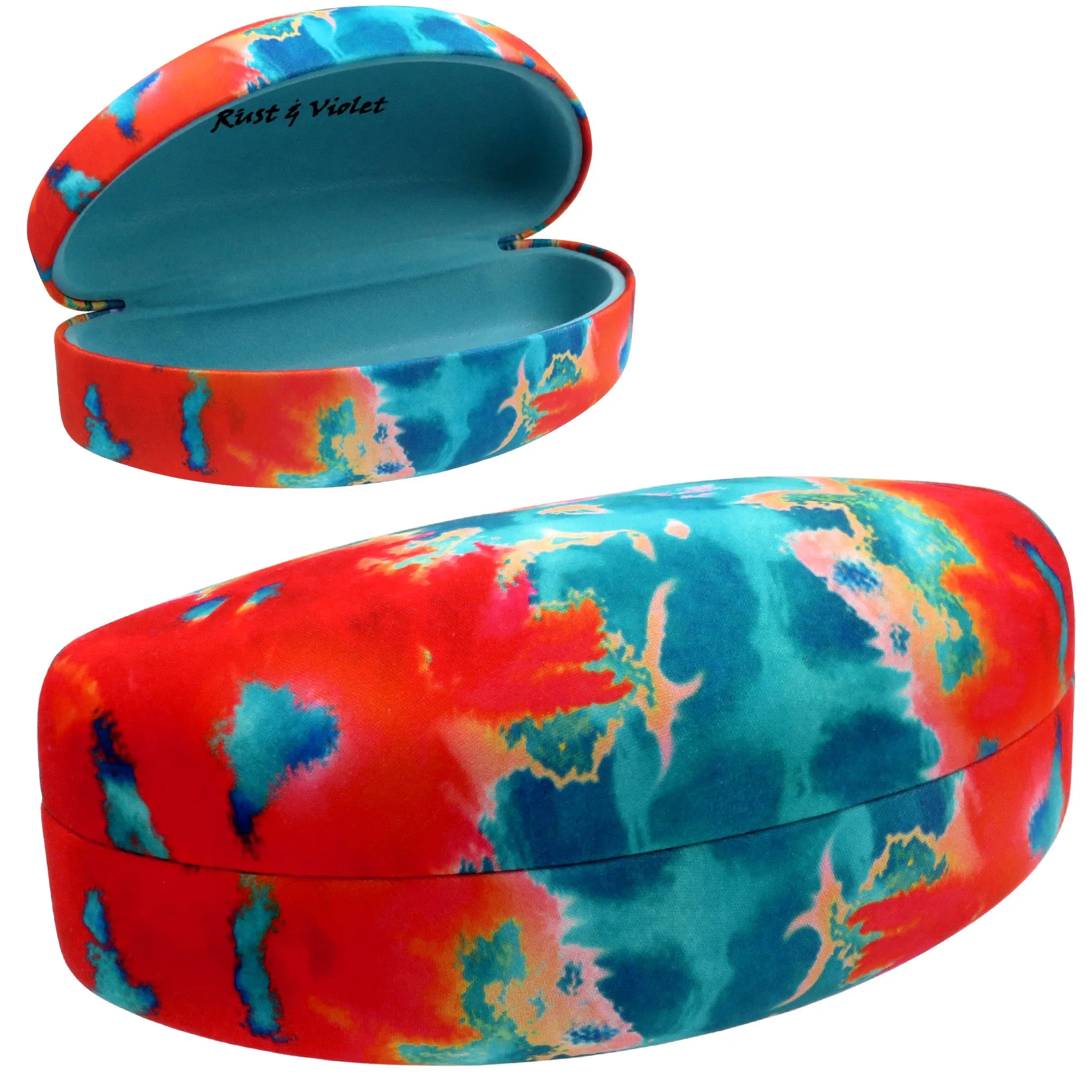 Women Extra Large Curved Sunglasses Case - Hard glasses case w Pouch and Cloth (AS179 Tie Dye)