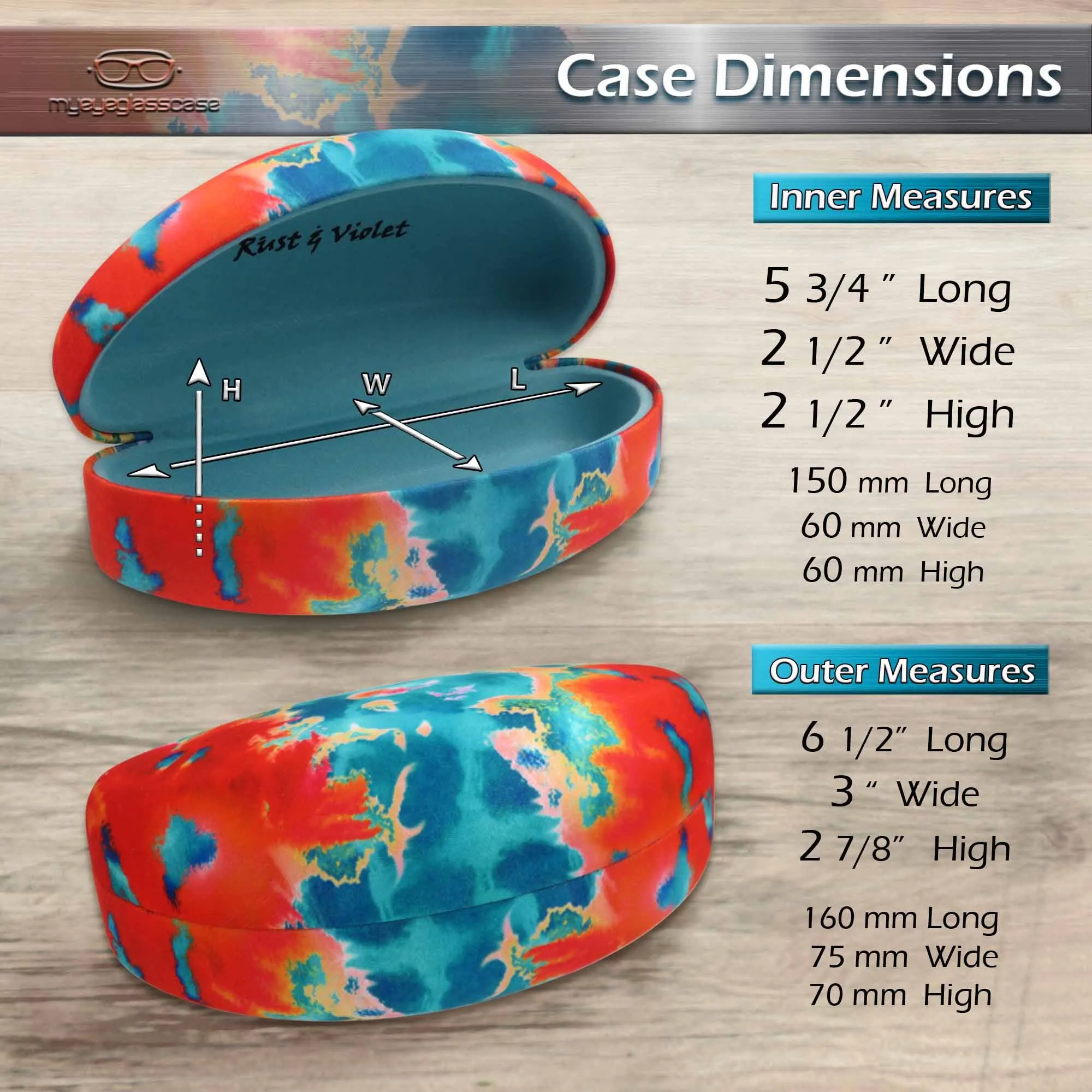 Women Extra Large Curved Sunglasses Case - Hard glasses case w Pouch and Cloth (AS179 Tie Dye)