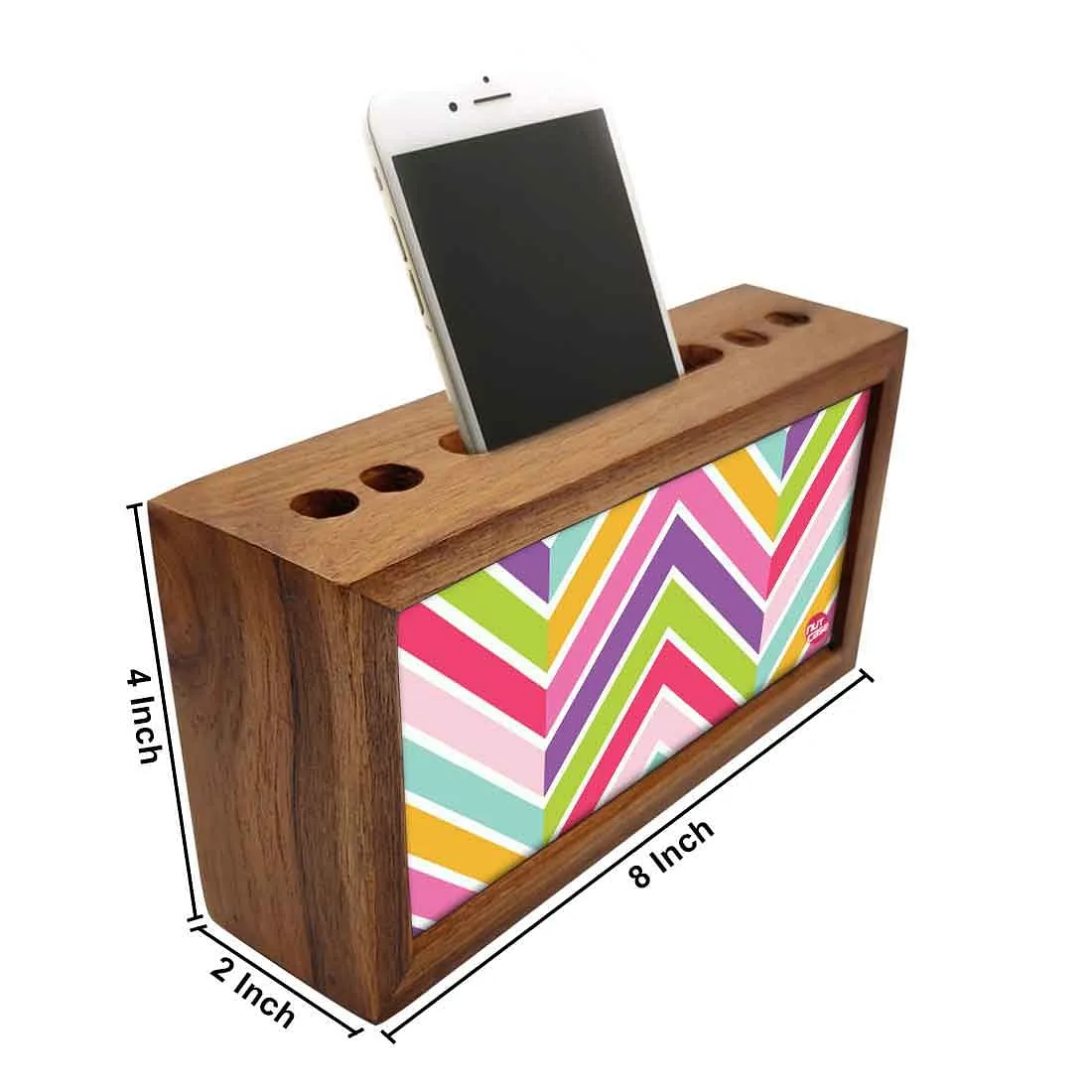 Wood desktop organizer Pen Mobile Stand - Colorful Lines