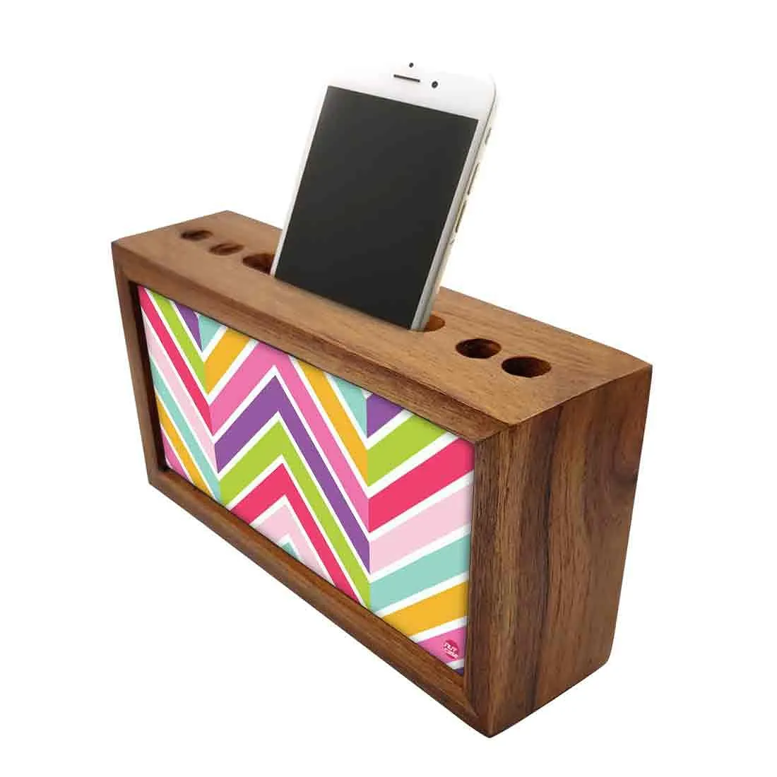 Wood desktop organizer Pen Mobile Stand - Colorful Lines