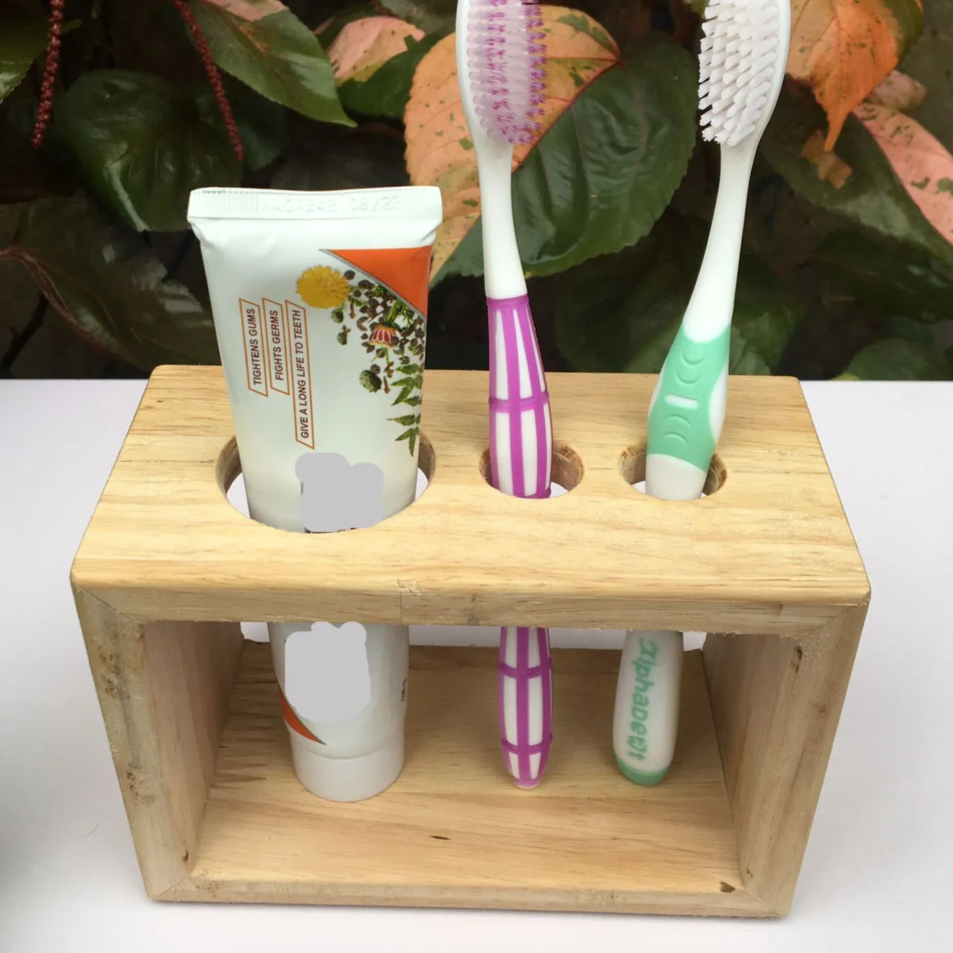 Wooden Bathroom Toothbrush And Toothpaste Holder/Stand ( With Complementary Coaster ) By Miza