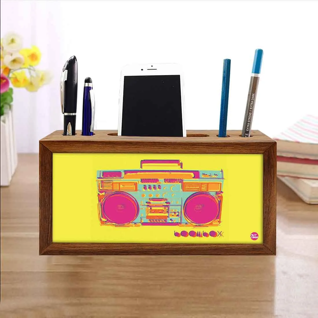 Wooden Desk Organiser Pen Mobile Stand - Radio