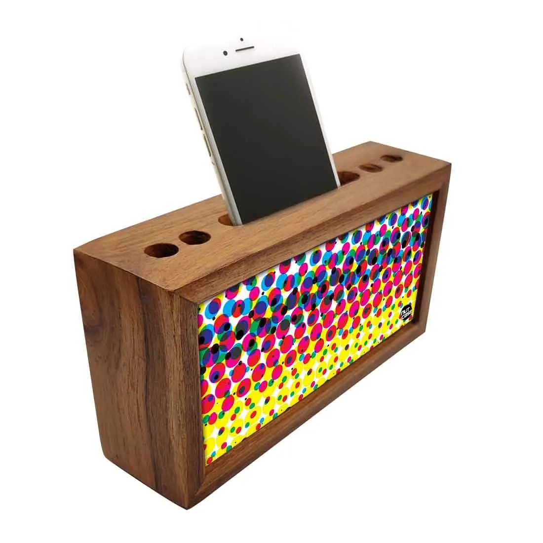 Wooden desktop organizer Pen Mobile Stand - Polka Dots