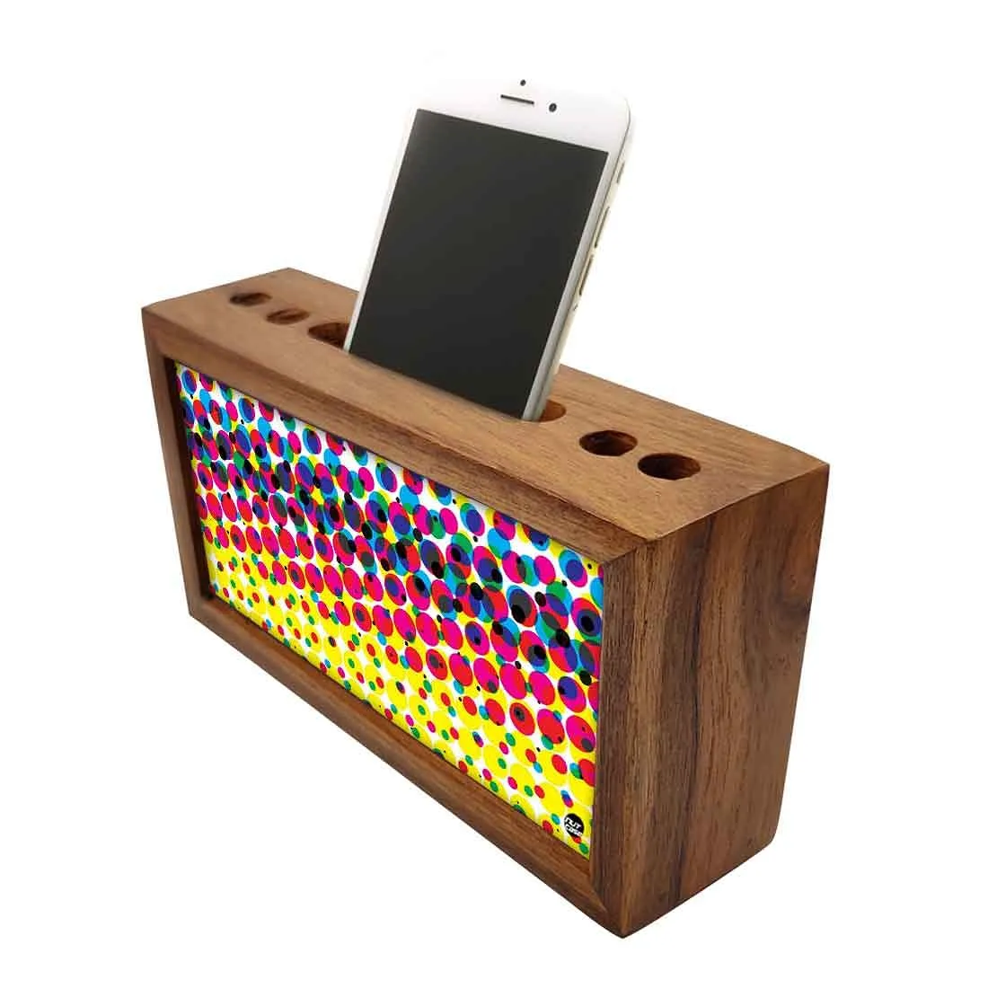 Wooden desktop organizer Pen Mobile Stand - Polka Dots