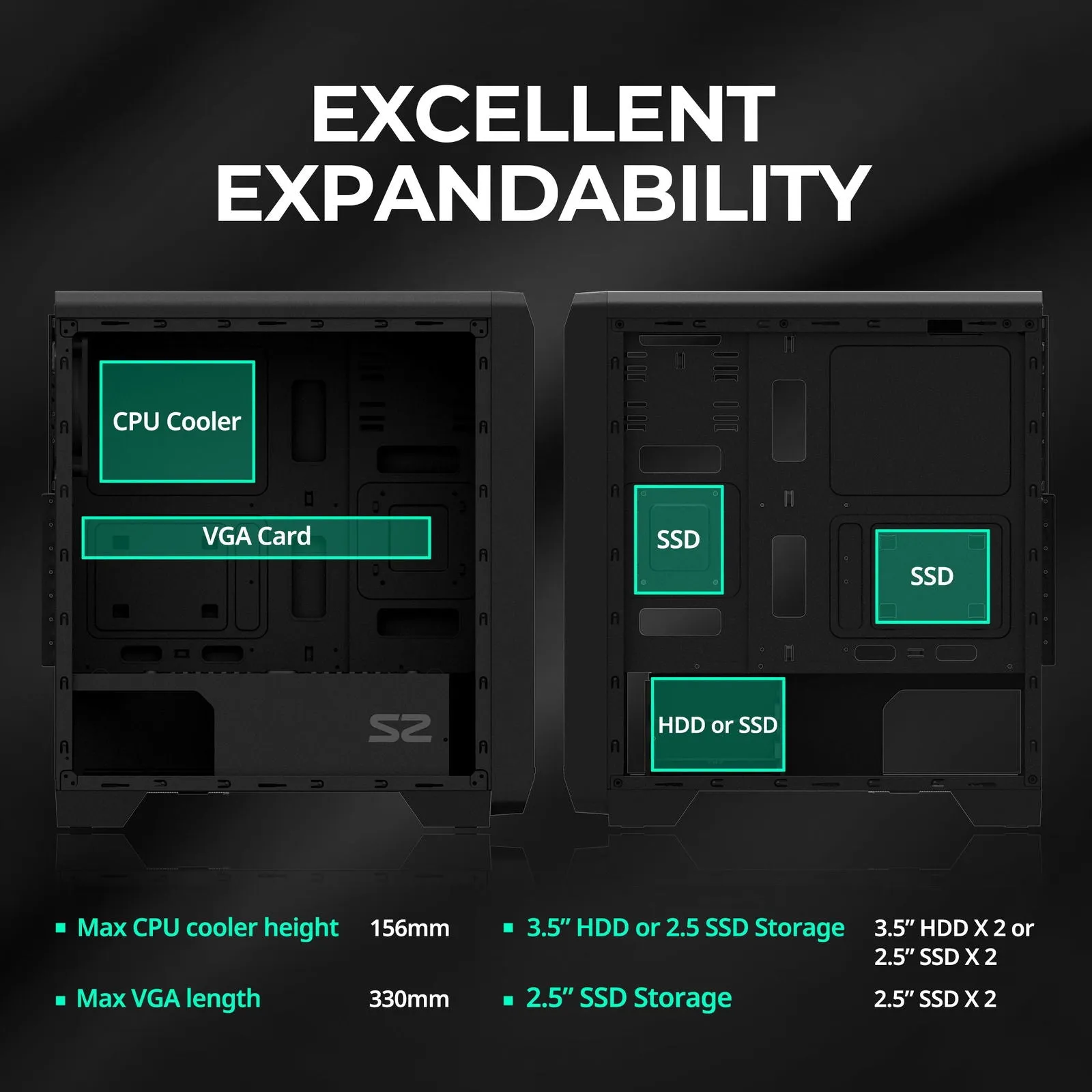 Zalman S2 TG ATX Mid-Tower PC Case 3 x Fans w/ Tempered Glass Side Panel