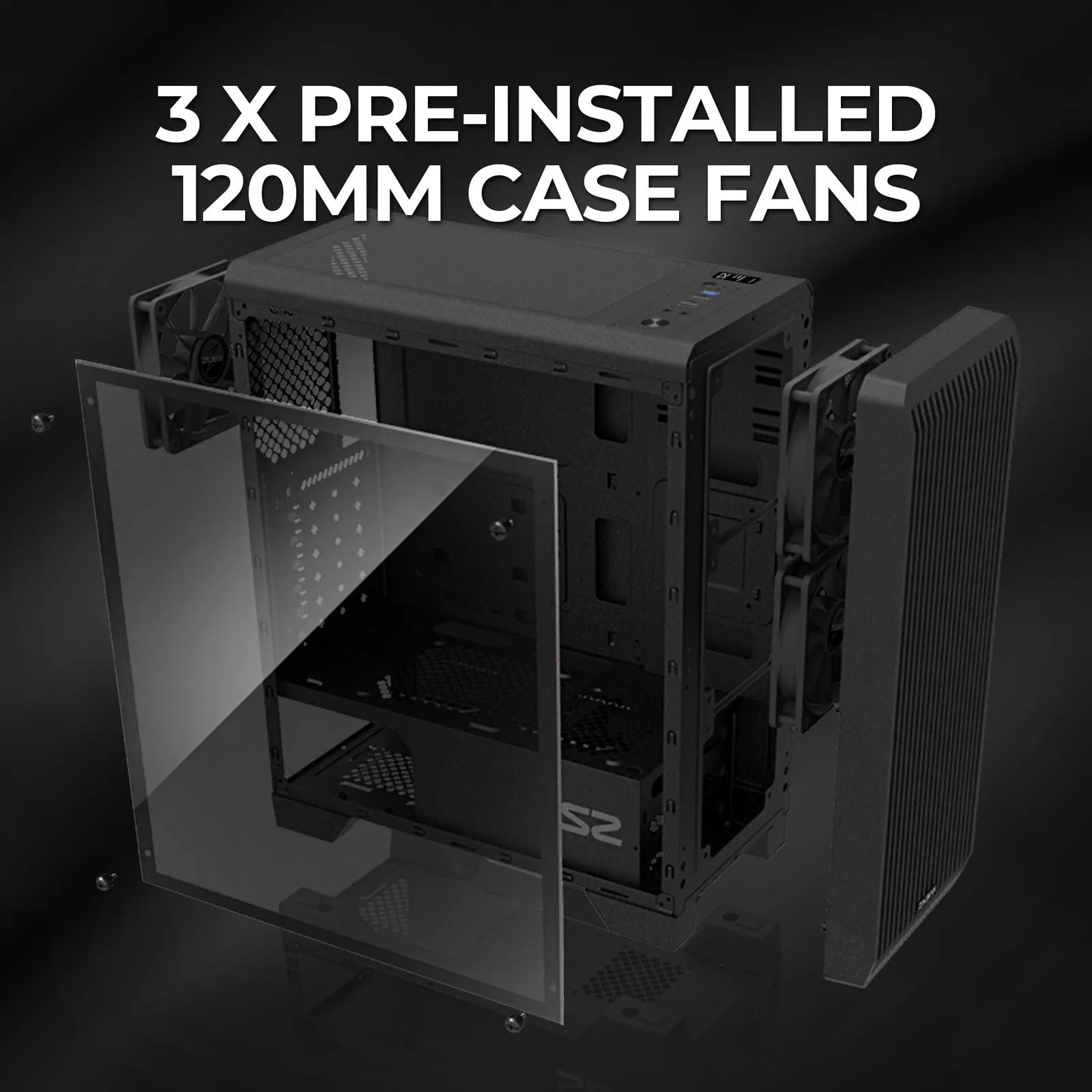 Zalman S2 TG ATX Mid-Tower PC Case 3 x Fans w/ Tempered Glass Side Panel